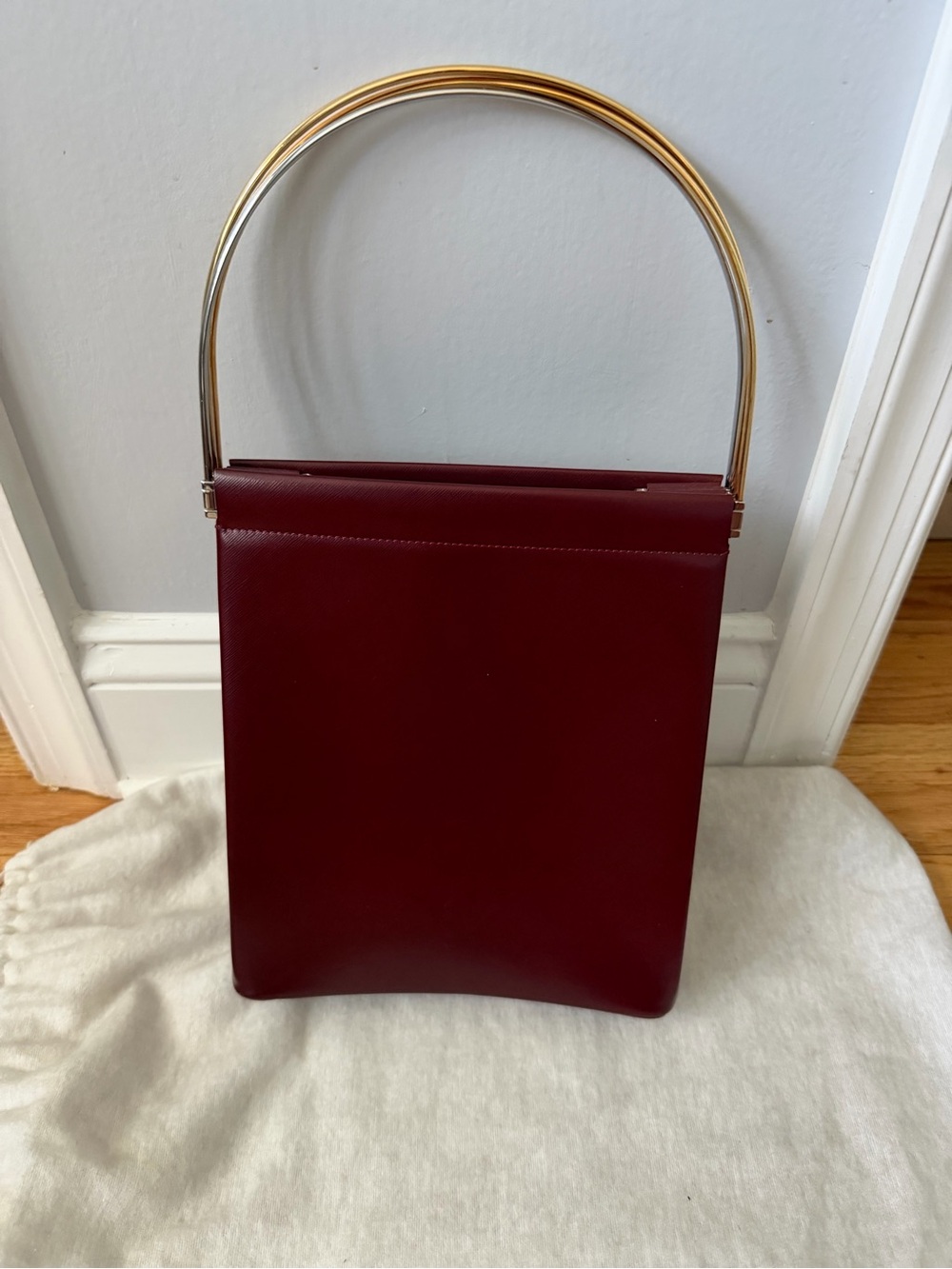 Cartier Vintage Bag- Trinity- Burgundy Shoulder Bag with two toned Arched Handle